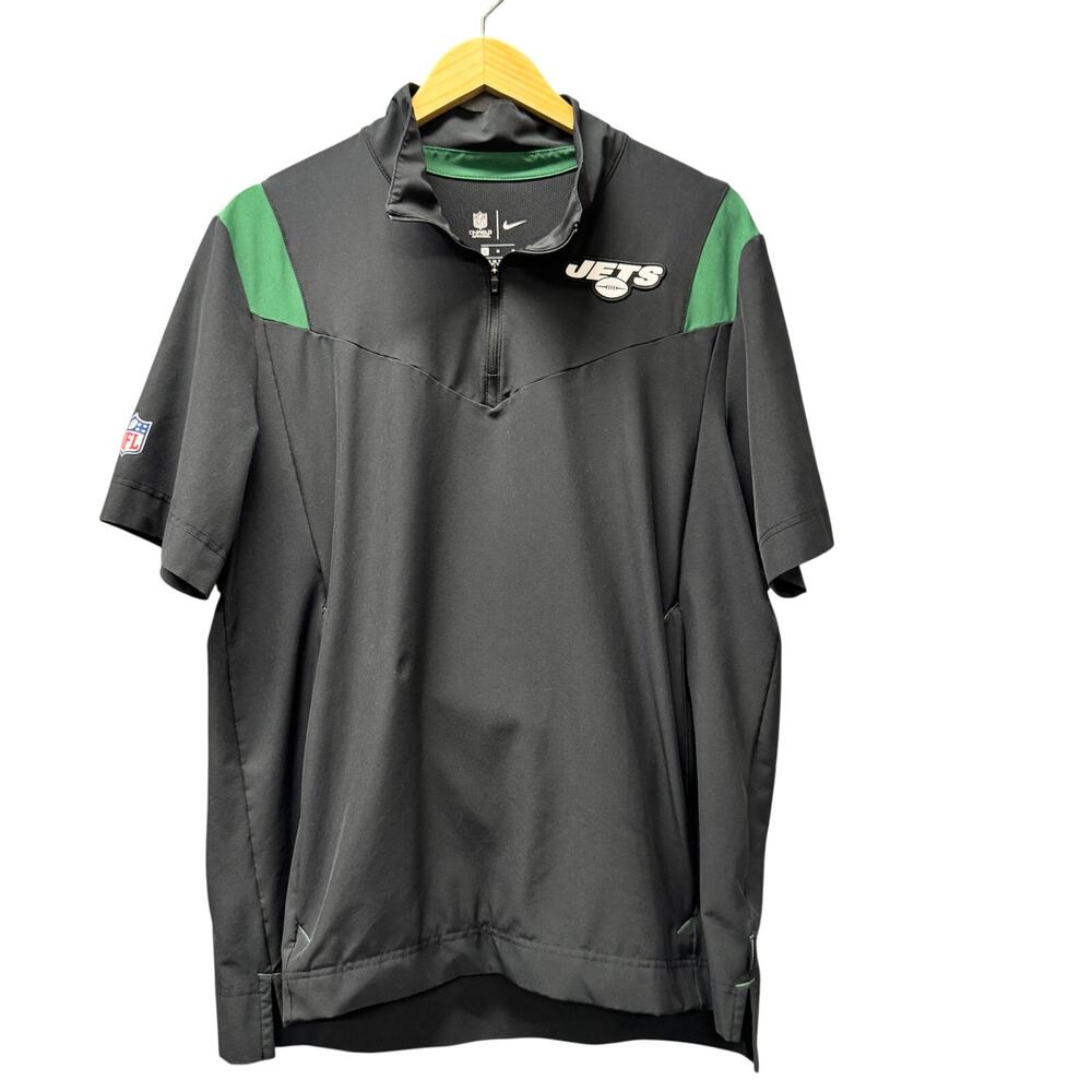 NY Jets Windbreaker Mens Medium 1/4 Zip NFL Nike On Field Short‎ Sleeve Black